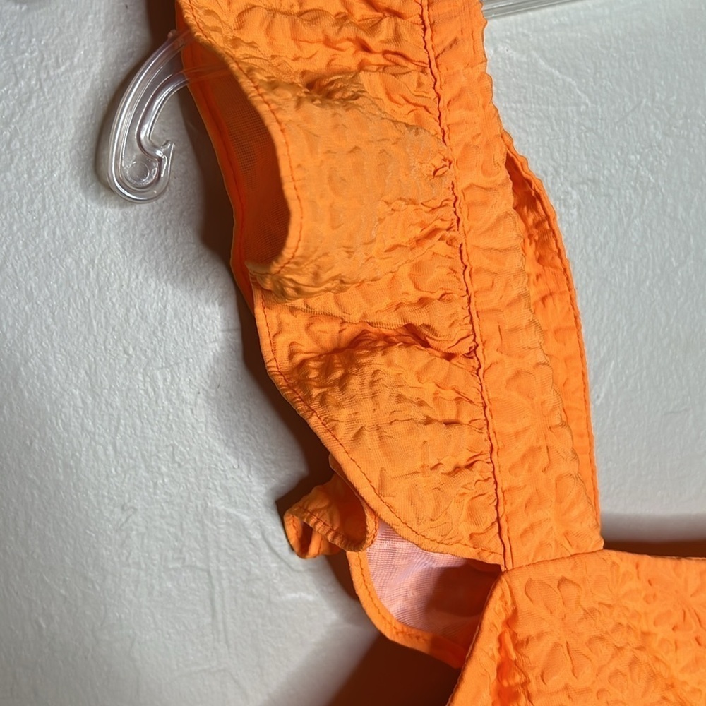 TCEC Neon Orange Crop Ruffle Top - Picture 3 of 7